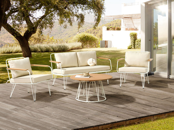 Beliani - MONTESILVANO - Loungeset voor 4 - Wit met Beige - Staal