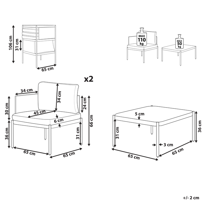 Beliani - TERRACINA - Loungeset voor 2 - Groen - Aluminium