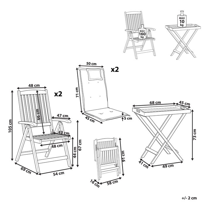 Beliani - AMANTEA - Bistroset - Donkerhout|Wit - Acaciahout