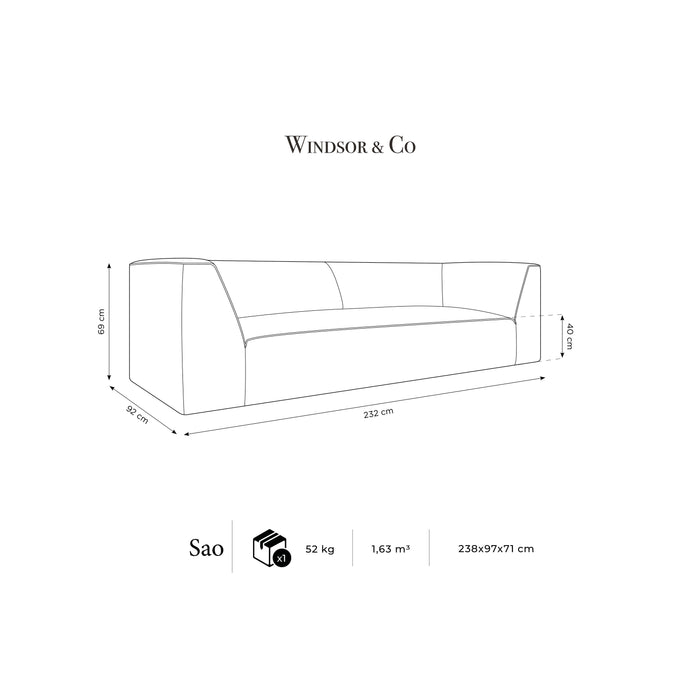 Windsor & Co Sao 3-zitsbank - Ribstof - Lichtbeige