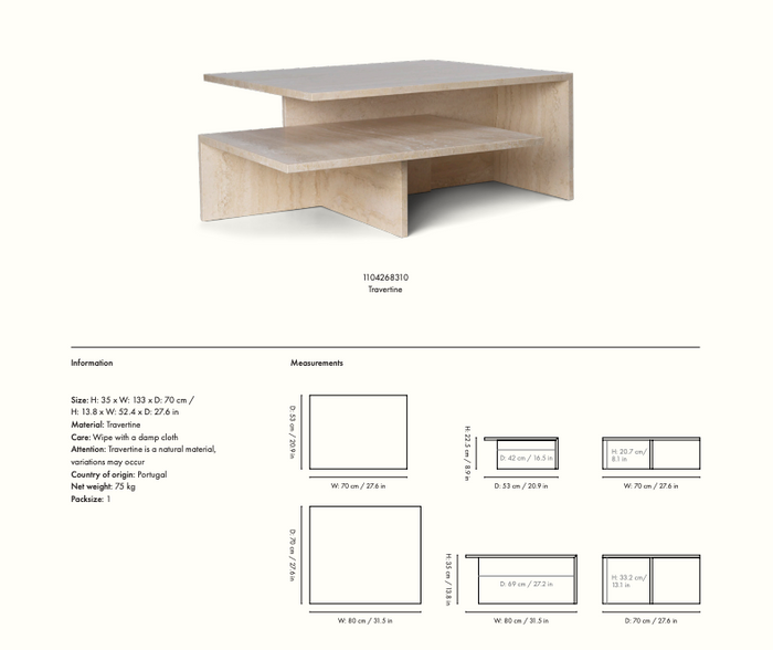 ferm LIVING Distinct Grande Duo Salontafel - Travertine
