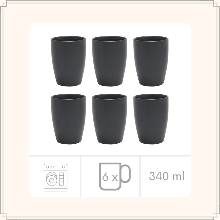 OTIX Koffiekopjes Set van 6 Koffietassen Zwart Mat 340ml Zonder Oor...
