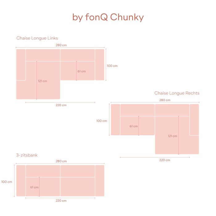 by fonQ Chunky Hoekbank met Chaise Longue Rechts - Rib - Latte