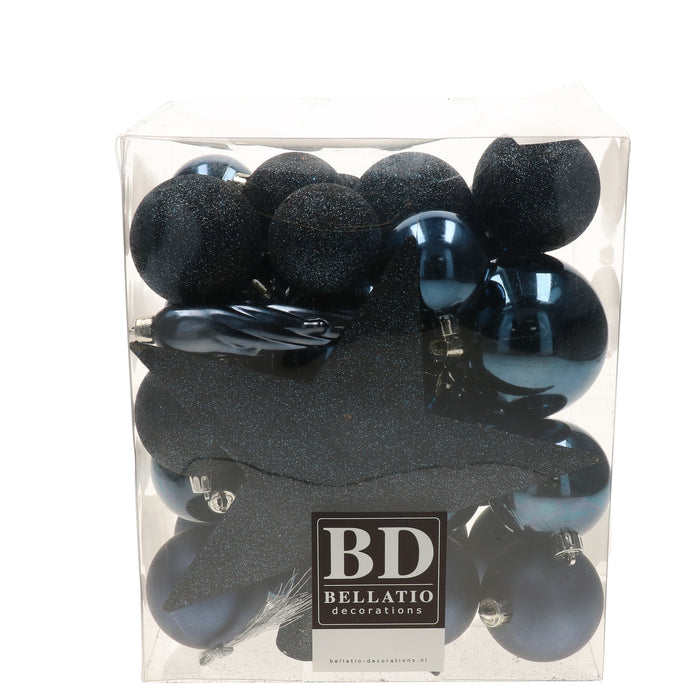 Bellatio decorations Kerstballen - 33x - donkerblauw - met piek