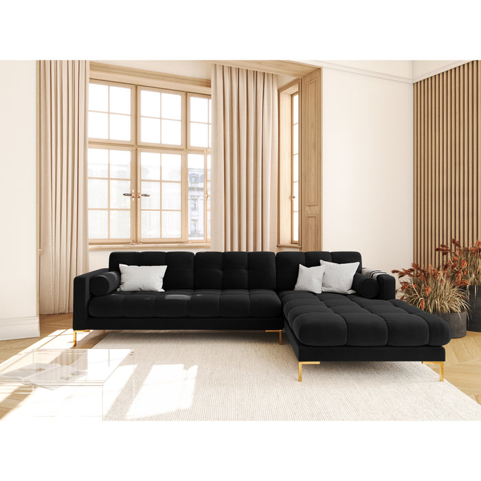 Cosmopolitan Design Bali Hoekbank met Chaise Longue Rechts - Zwart / Goud