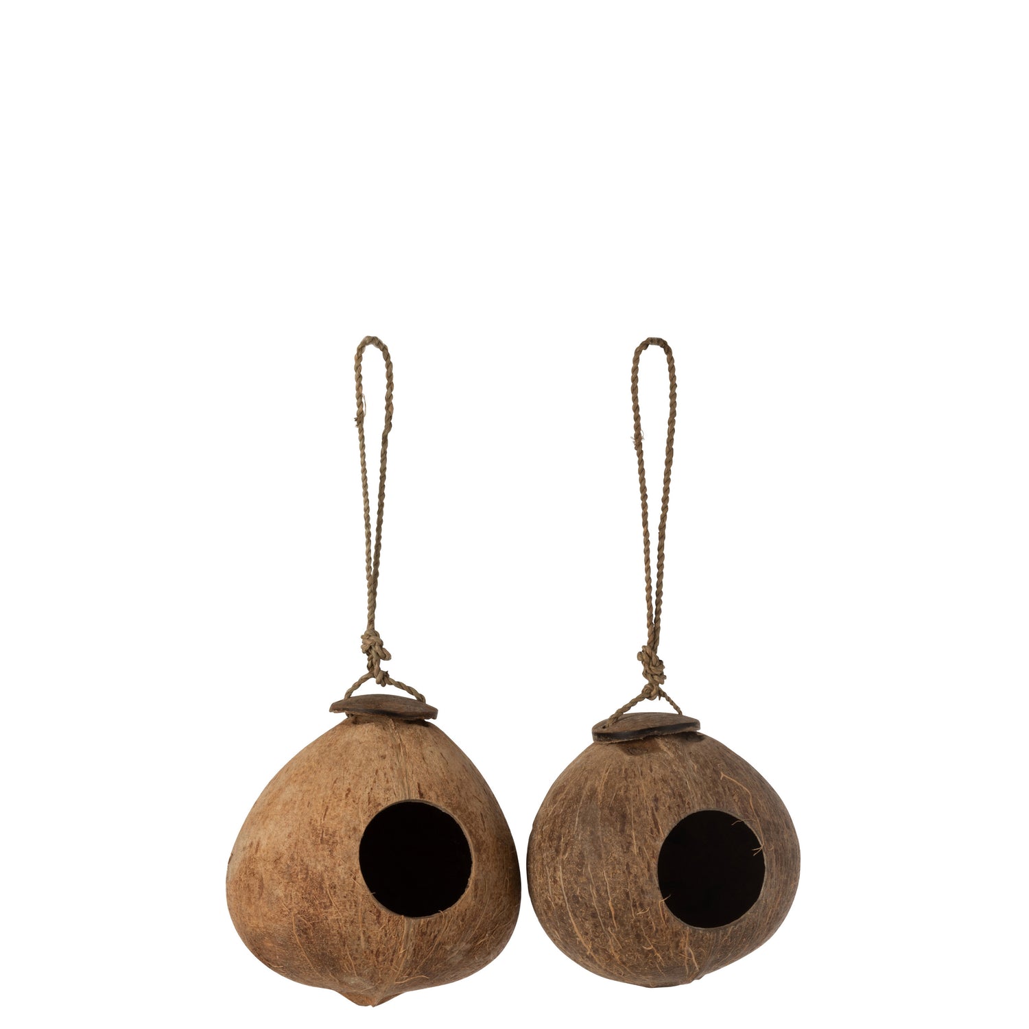 J-Line Kokosnoot Huis decoratie - vogelhuisje - hout - naturel - L