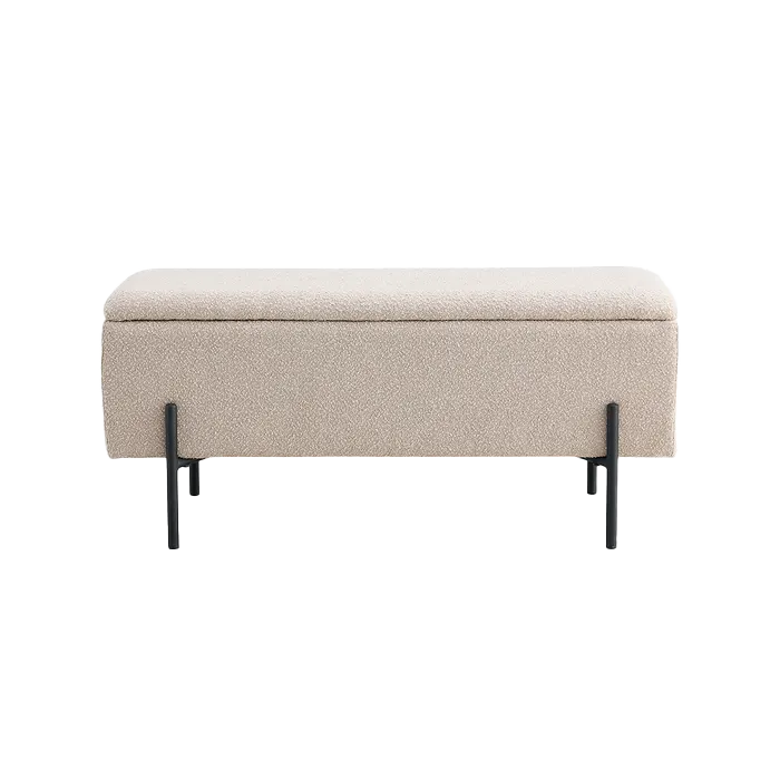 Artichok Marlou bouclé bankje met opbergruimte beige - 95 x 46 cm