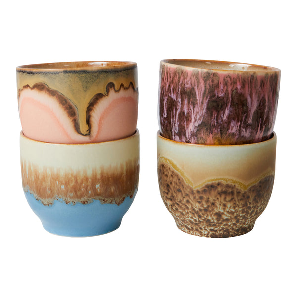 HKliving 70's Koffiemok 0,25 L - Set van 4 - Lagoon