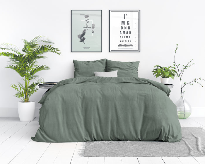 Dekbedovertrek Stone Washed - 100% Natuurlijk - Groen - 240x220cm