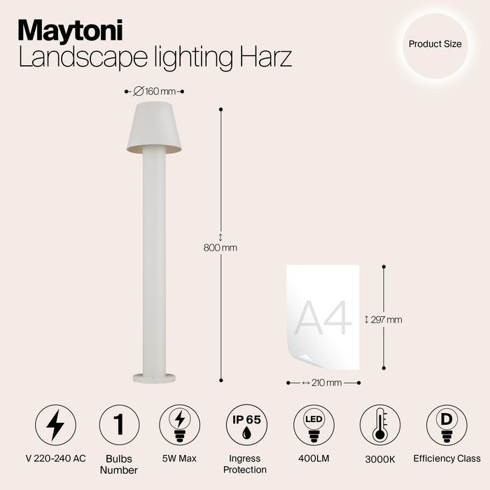 Maytoni Outdoor - Landschapsverlichting Harz - Wit - Ø16