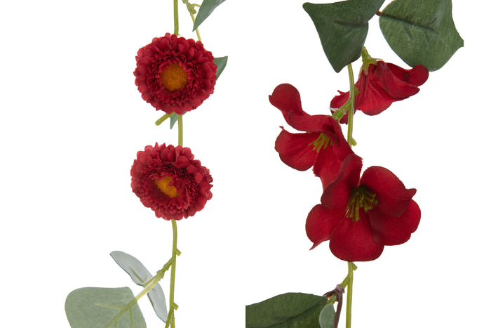 J-Line Slinger Bloemen + Blaadjes - kunststof - rood|groen - 2 stuks