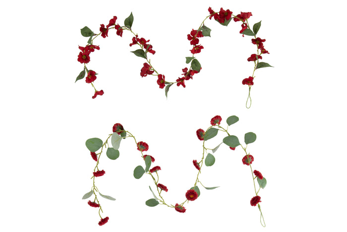 J-Line Slinger Bloemen + Blaadjes - kunststof - rood|groen - 2 stuks