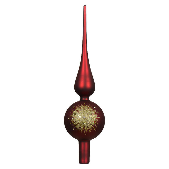 Decoris kerstboom piek luxe - donkerrood|goud - glas - 31cm