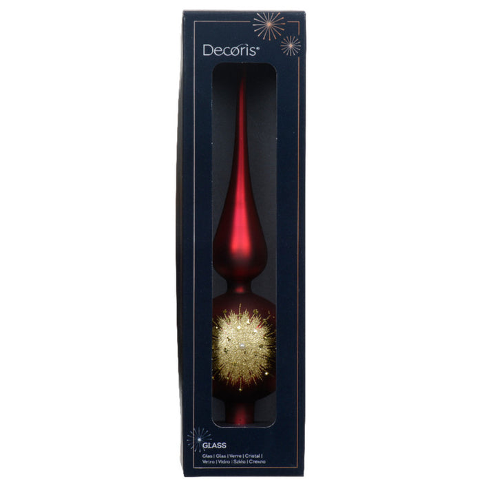 Decoris kerstboom piek luxe - donkerrood|goud - glas - 31cm