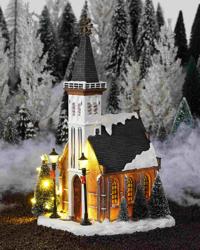 LuVille Kerstdorp Miniatuur Kerk - L15 x B16,5 x H31 cm