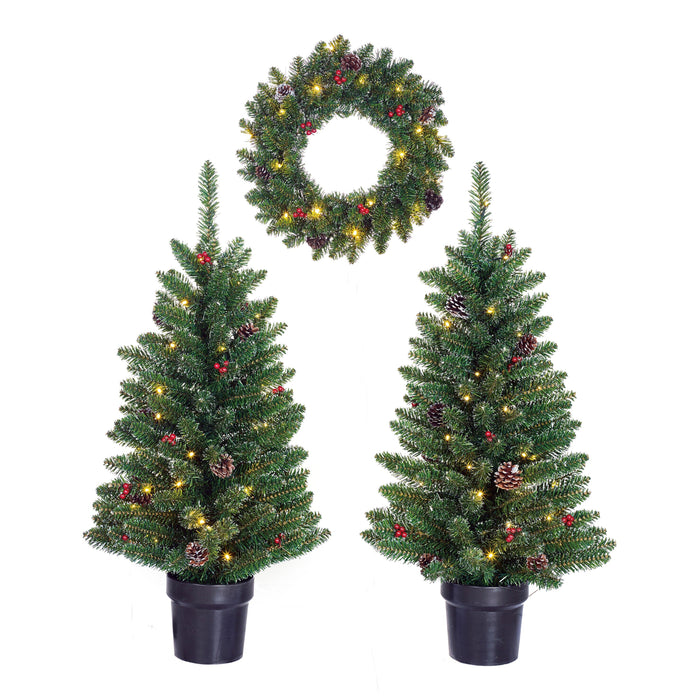 Black Box Trees Creston Set van 2 Kerstbomen en 1 Krans - LED - Groen