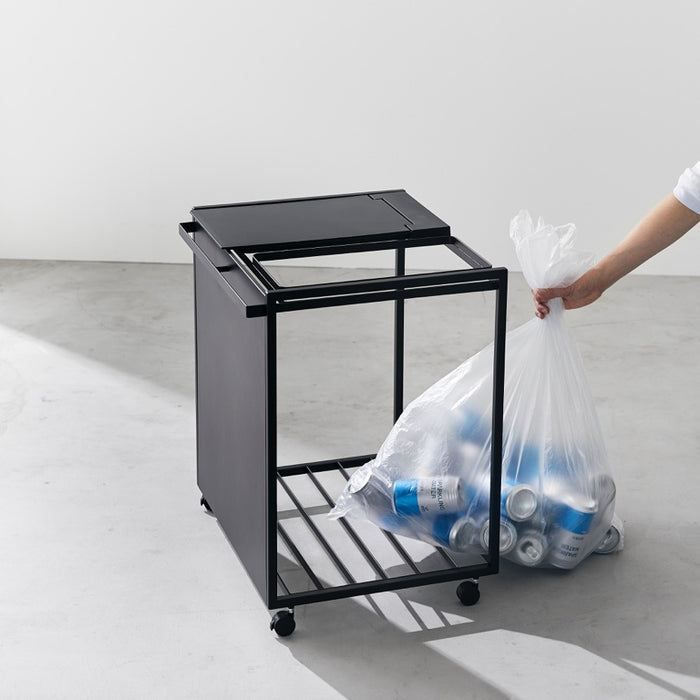 Yamazaki Afvalscheidingsprullenbak met wielen - 2 comp - Tower - Zwart