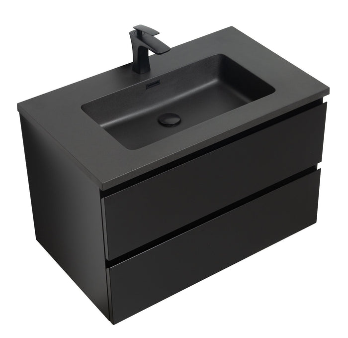 Badplaats Badkamermeubel Set Angela 80cm - Mat Zwart - Zwart
