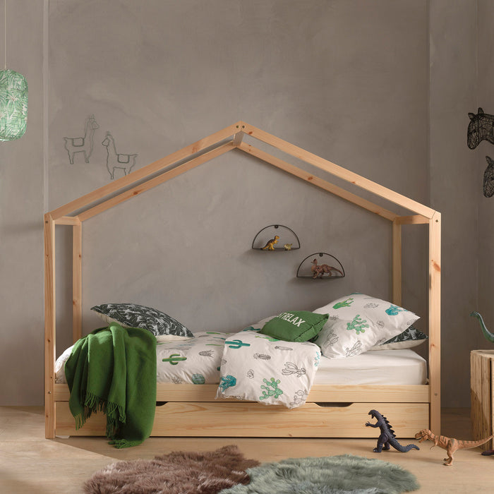 Vipack Dallas Huisbed met Hekje en Bedlade 90 x 200 cm - Naturel