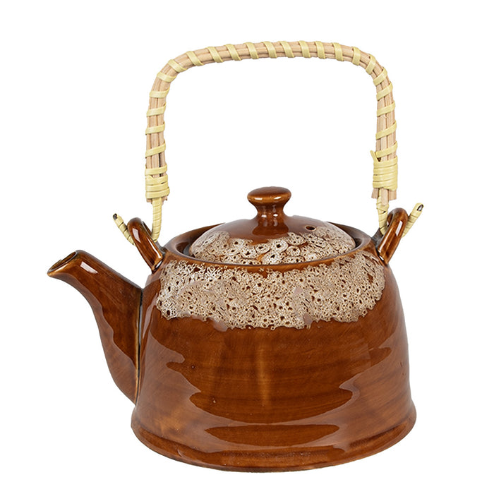 Clayre & Eef Theepot met Filter 750 ml Bruin Wit Keramiek