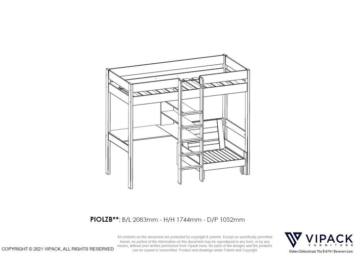LUCEVI - Pino Hoogslaper + Bureau + Slaapfauteuil 90x200 cm - Wit