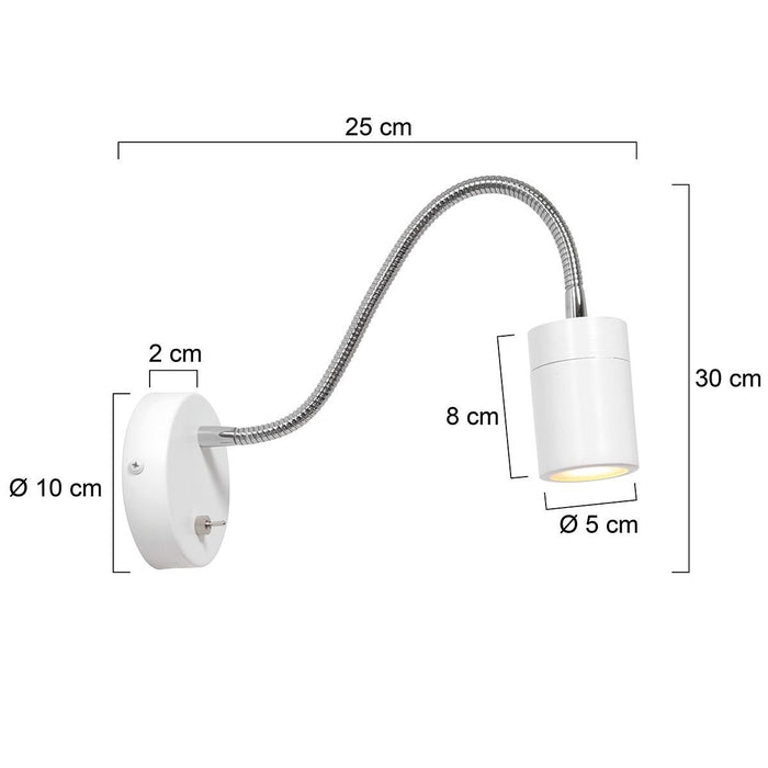 Mexlite - wandlamp - Upround - wit - metaal staal - bedlampje - GU10