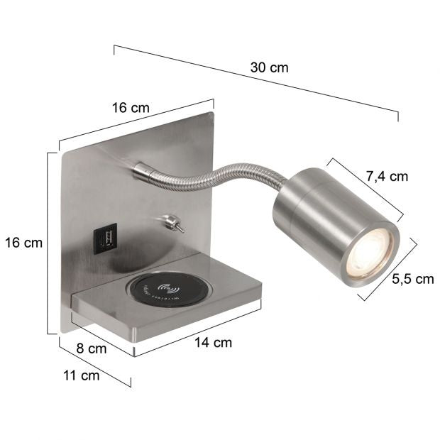 Mexlite Wandlamp Upround Staal USB 1lichts