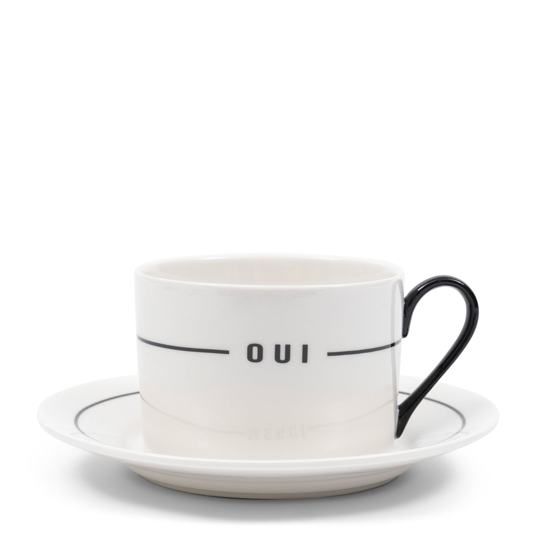 Riviera Maison Kop en Schotel Wit - Oui Merci - Porselein - 220 ml
