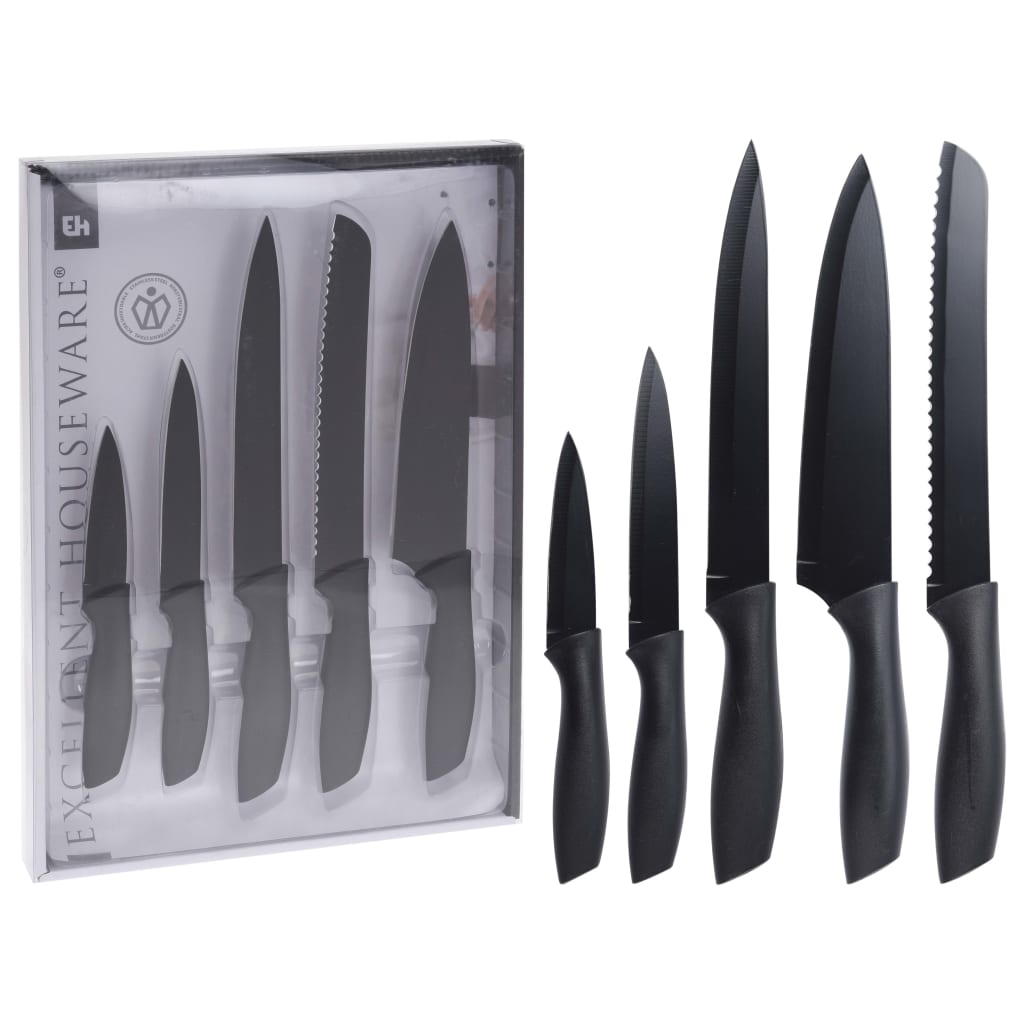 Excellent Houseware 5-delige Keukenmessenset staal zwart
