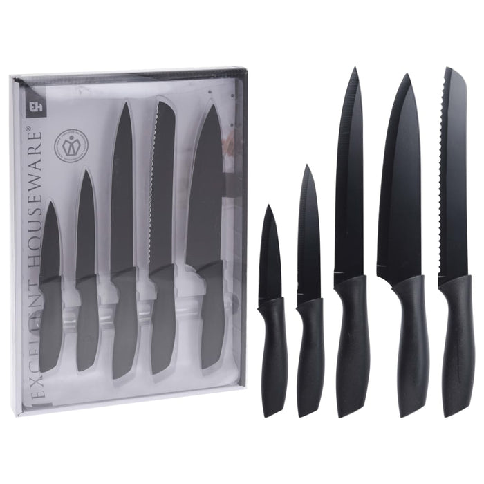 Excellent Houseware 5-delige Keukenmessenset staal zwart