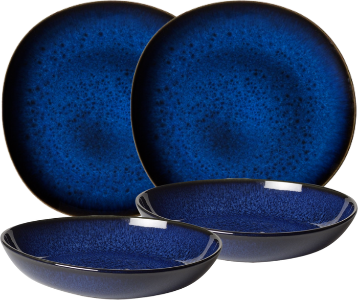 Villeroy & Boch Serviesset Lave - Blauw - 4-delig | 2 personen - 2 dinerborden en 2 diepe borden