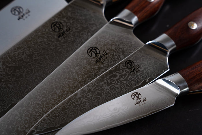 Homizu Baranoki universeel keukenmes - 13cm - VG-10 damascus mes|hout