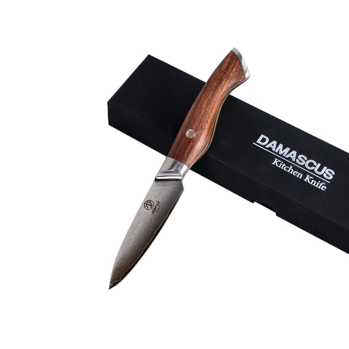 Homizu Baranoki officemes - 9cm - VG-10 damascus mes|rozenhout - bruin