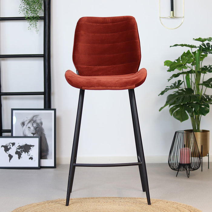 Bronx71 Velvet barkruk Toby koper 71 cm - Barkrukken set van 4