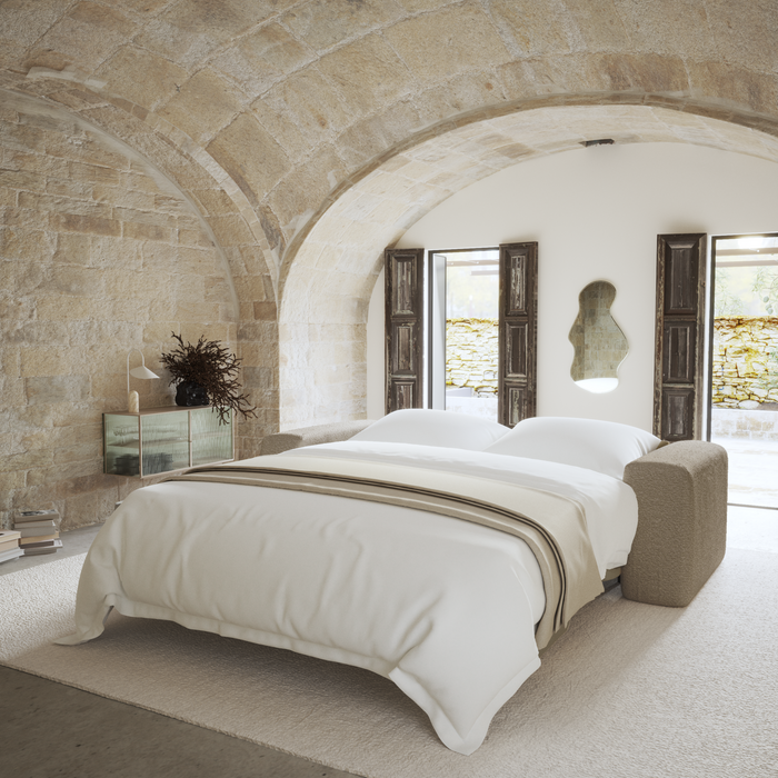 Express slaapbank dunlopillo 140cm stof bouclette taupe