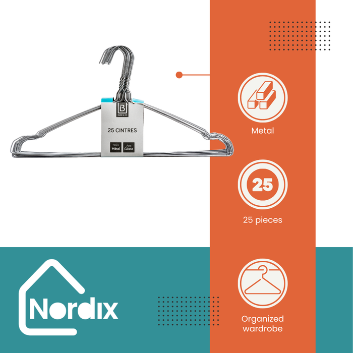 Nordix Kledinghangers Set 25 stuks Metaal Zwart Draadhanger Kleerha...