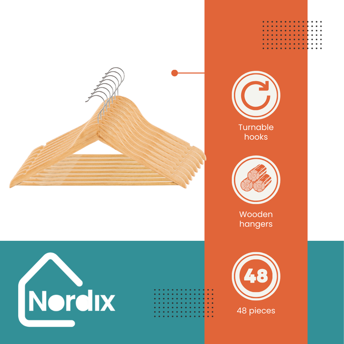 Nordix Kledinghangers Set 48 stuks Hout Kleerhangers