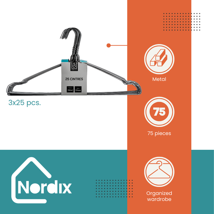 Nordix Kledinghangers set 75 stuks Metaal Zwart Draadhanger Kleerha...