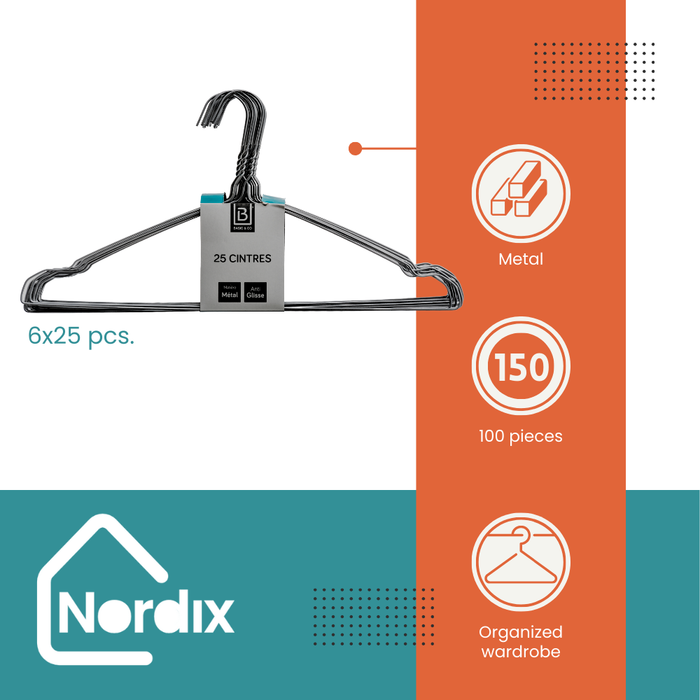 Nordix Kledinghangers set 150 stuks Metaal Zwart Draadhanger Kleerh...