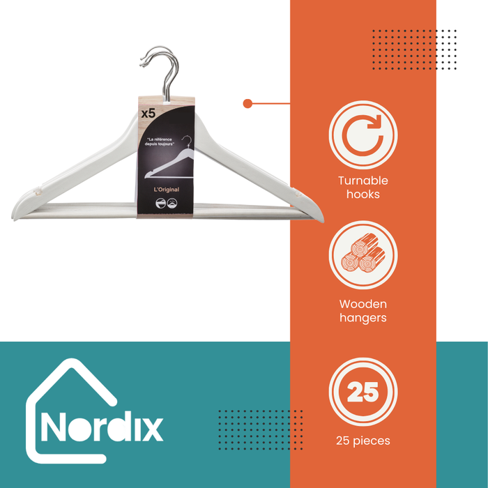 Nordix Kledinghangers Set 25 stuks Wit Hout Kleerhangers
