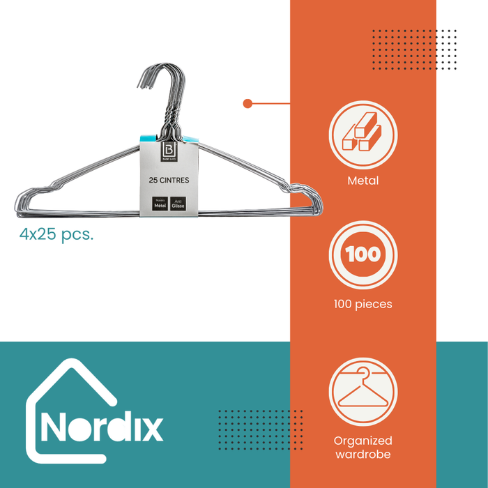 Nordix Kledinghangers set 100 stuks Metaal Draadhanger Kleerhangers