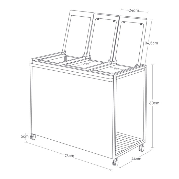 Yamazaki Afvalscheidingsprullenbak met wielen - 3 comp - Tower - Zwart