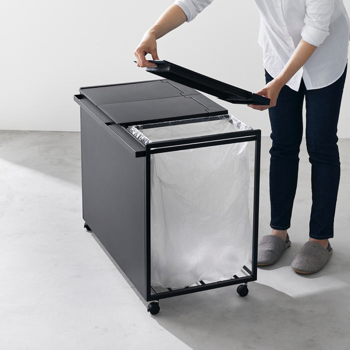 Yamazaki Afvalscheidingsprullenbak met wielen - 3 comp - Tower - Zwart