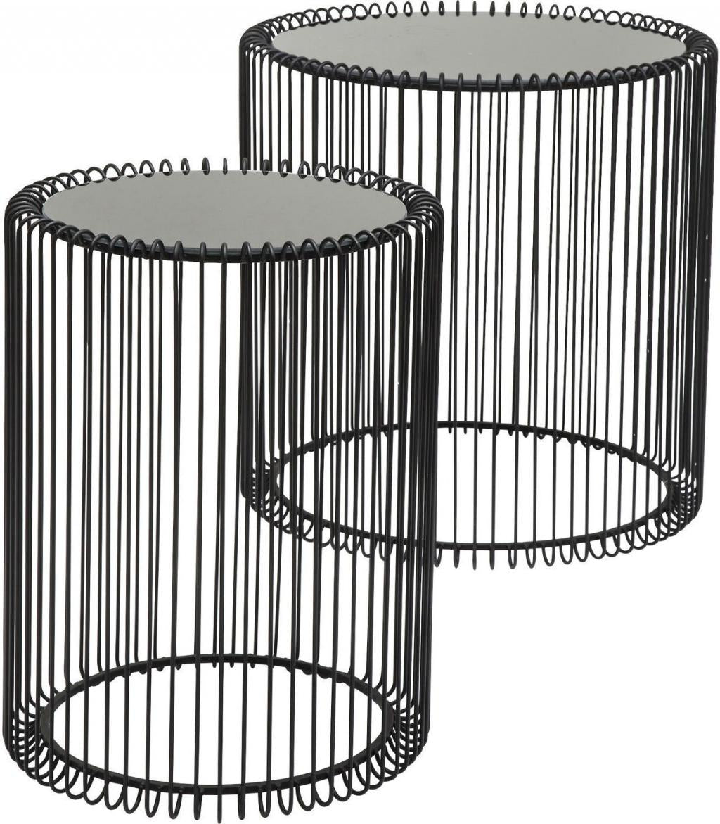 Kare Design Wire Bijzettafel Hoog - Set Van 2 - Zwart Met Glas